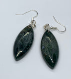 Deep Green Spectacular Marquise Shaped Moss  Agate Earrings with Sterling Silver Ear Wires. 