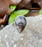 Flashy Sterling Silver Checker Cut Labradorite Ring. Size 8.25.