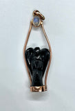 Carved Obsidian Angel Pendant in Copper with Rainbow Moonstone Accent. 