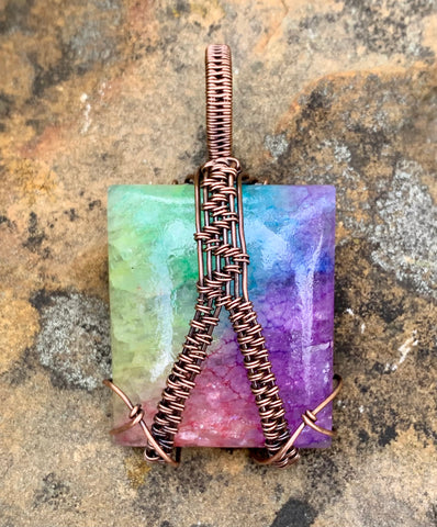 Rectangle Rainbow Quartz Pendant in Copper