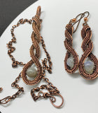 This Necklace and Earring Set features Wire Wrapped and Braided Copper with Labradorite Beads.