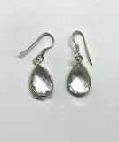 Sterling Silver Faceted Clear Quartz Earrings. 