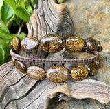 Wire Wrapped Copper Bracelet with Beautiful Shimmering Bronzite Beads. 