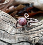 Adjustable Red Porcelain Jasper and Wire Wrapped Copper Ring.
