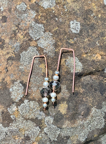 Copper, Crystal and Silver Earrings