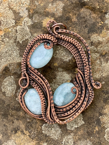 Wire wrapped Copper and Aquamarine Pendant