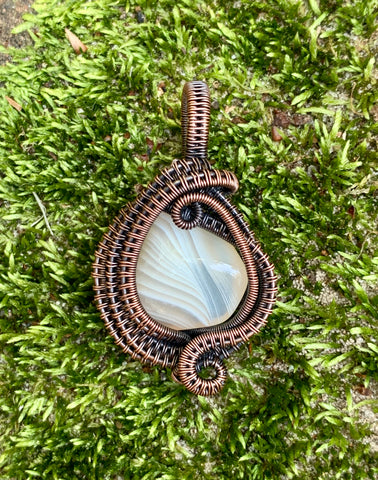 Tumbled Botswana Agate Pendant wrapped in Copper