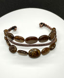 Wire Wrapped Copper Bracelet with Bronzite Beads. 