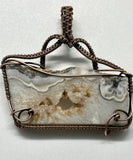 Polished Agate Slice Pendant in Copper with Druzy Center