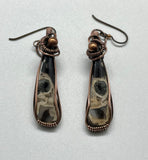 Hypoallergenic Indonesian Petrified Wood and Copper Earrings.