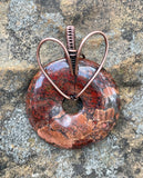 Red Brecciated Jasper Donut Pendant with Heart Bail in Copper.