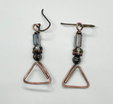 Hypoallergenic Hammered Copper Geometric Earrings with Glass Beads