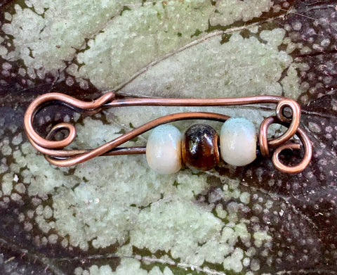 Little Copper Pin with Porcelain Beads