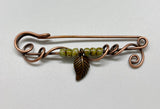 Copper Pin with Czech Glass beads and Leaf Accent