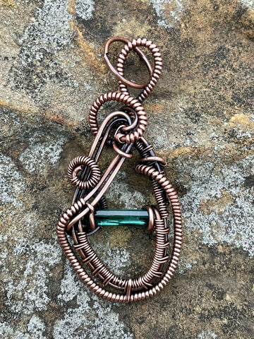 Wire wrapped copper Pendant with Blue/Green Tourmaline.