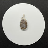 Gorgeous Blue Fossilized Dinosaur Bone Pendant in wire wrapped Sterling (.925) and Fine (.999) Silver. 