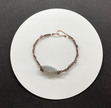 Flashy Peach Labradorite and Wire Wrapped Copper Bracelet.