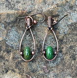 Wire wrapped Copper Earrings with Copper Ore Jasper and  Niobium Ear Wires.
