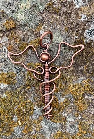 Copper Caduceus Pendant