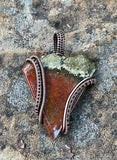 Gorgeous Red and Green Jasper Pendant in wire wrapped Copper.