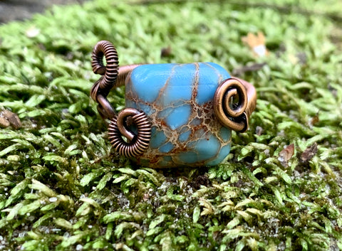 Blue Impression Jasper and Copper Ring - adjustable