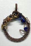Wire Wrapped Copper "Spring" Pendant with brass leaves, Copper Leaves, Glass Flowers and Glass Bead Accent
