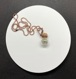 Glass Bottle Necklace with Lichens and Tumbled Quartz in Wire Wrapped Copper with Glass Bead