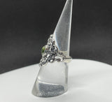 Sterling Silver Filigree Ring with 6x4mm Green Tourmaline Center.  Size 6.
