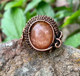 Sunstone and Copper Ring - adjustable size 6-6 1/2