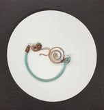 Turquoise Colored Leather and Hammered Copper Bracelet