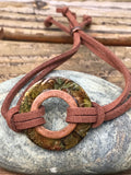 Hand stamped and painted washer leather bracelet - adjustable