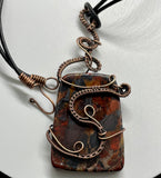 Brecciated Jasper, Copper and Leather Necklace. 