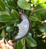Carved Quartz Moon Pendant wrapped in Copper