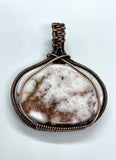 Beautiful White with Brown Striations Wild Horse Jasper Pendant in wire wrapped Copper.