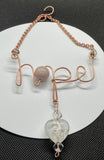 Heavy Gauge Copper "hope" Sun Catcher with Pink Sunstone Bead, Glass Beads and Lamp Work Heart Bead.  