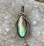 Sparkling Labradorite Pendant in wire wrapped Sterling Silver.