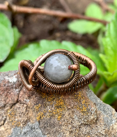 Unique Labradorite and Copper Ring. 