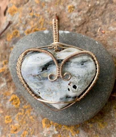 Ocean Jasper Heart Pendant in Sterling Silver