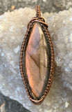 Stunning Pink Labradorite Pendant wrapped in Copper
