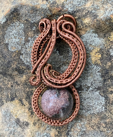 Sophisticated Woven Copper and Phantom Quartz Pendant